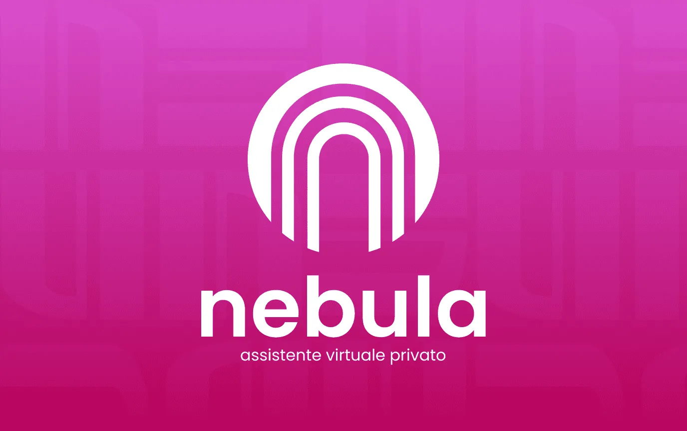 White logo of concentric arches with the caption “private virtual assistant” on a magenta background