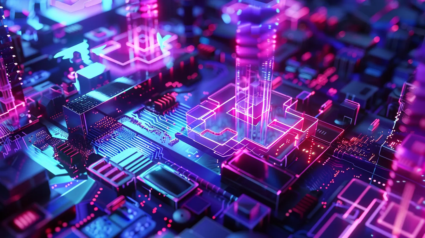 Illustration of an industrial circuit connected to flows of digital data